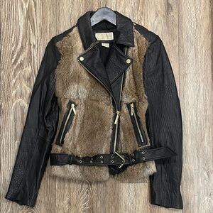Michael Kors leather jacket with fur panels